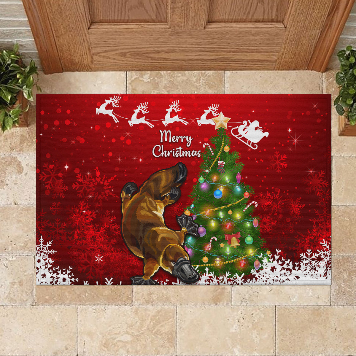 personalised-australia-christmas-rubber-doormat-aussie-platypus-xmas-vibes