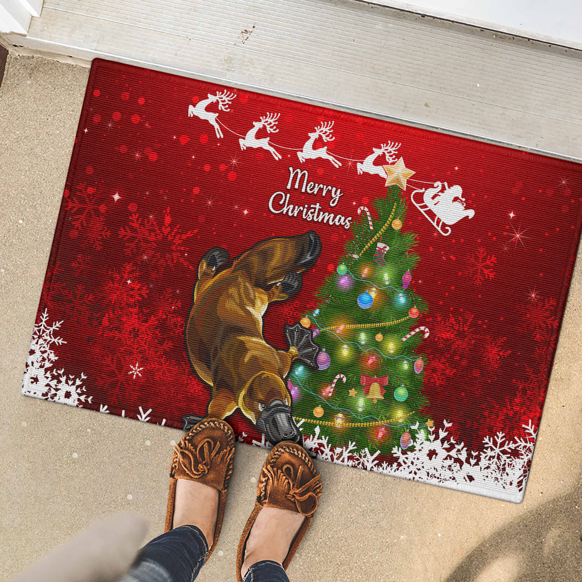 personalised-australia-christmas-rubber-doormat-aussie-platypus-xmas-vibes