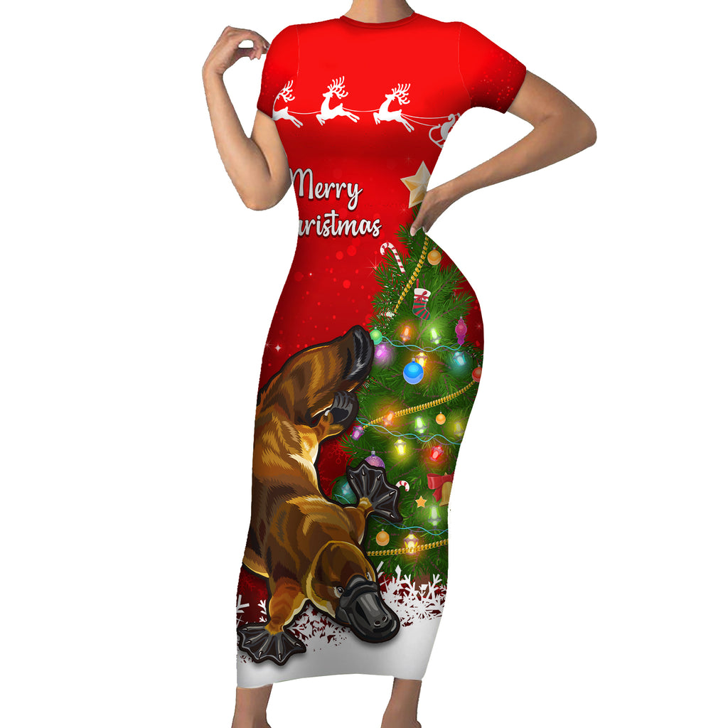 personalised-australia-christmas-short-sleeve-bodycon-dress-aussie-platypus-xmas-vibes