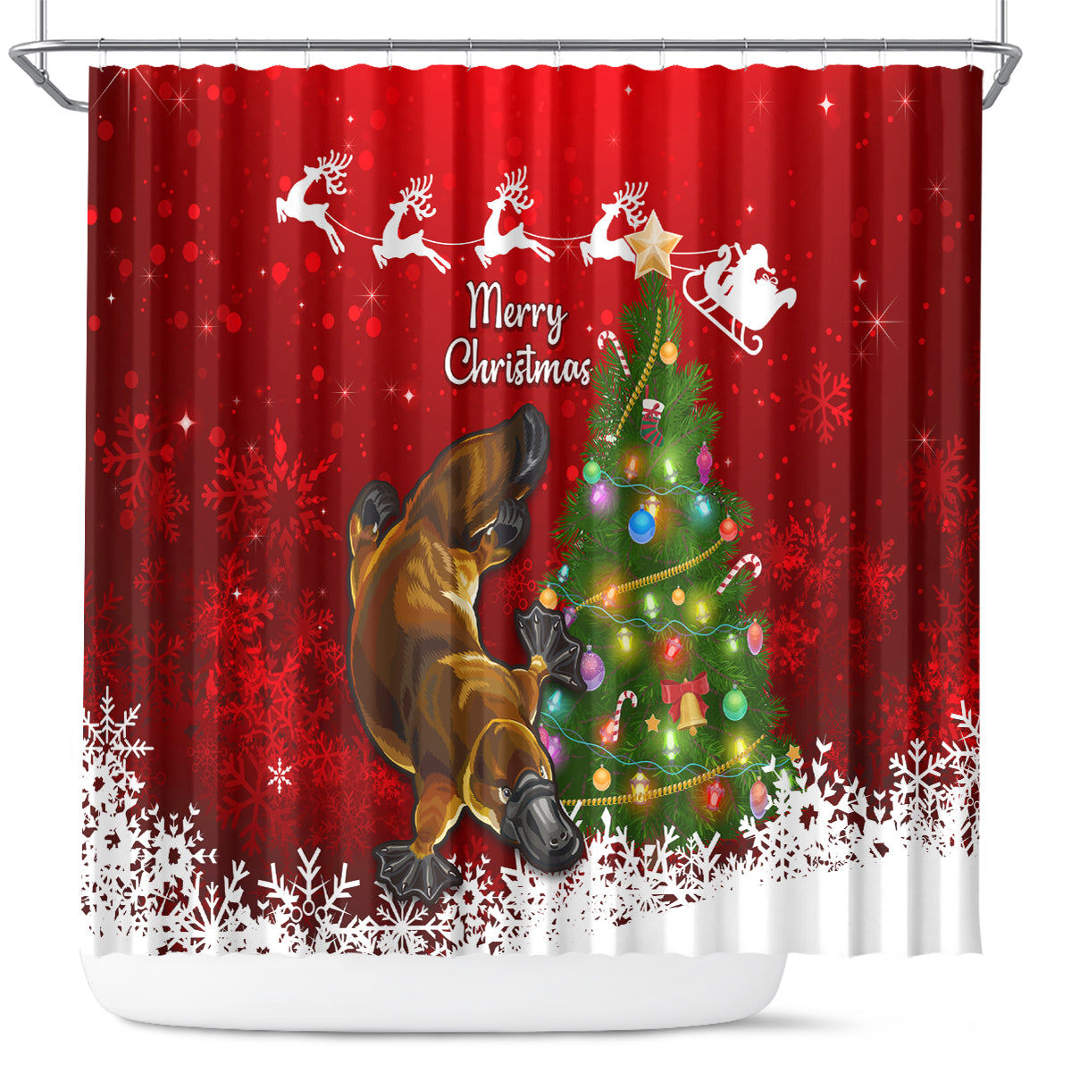 personalised-australia-christmas-shower-curtain-aussie-platypus-xmas-vibes