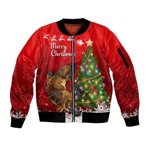 personalised-australia-christmas-sleeve-zip-bomber-jacket-aussie-platypus-xmas-vibes