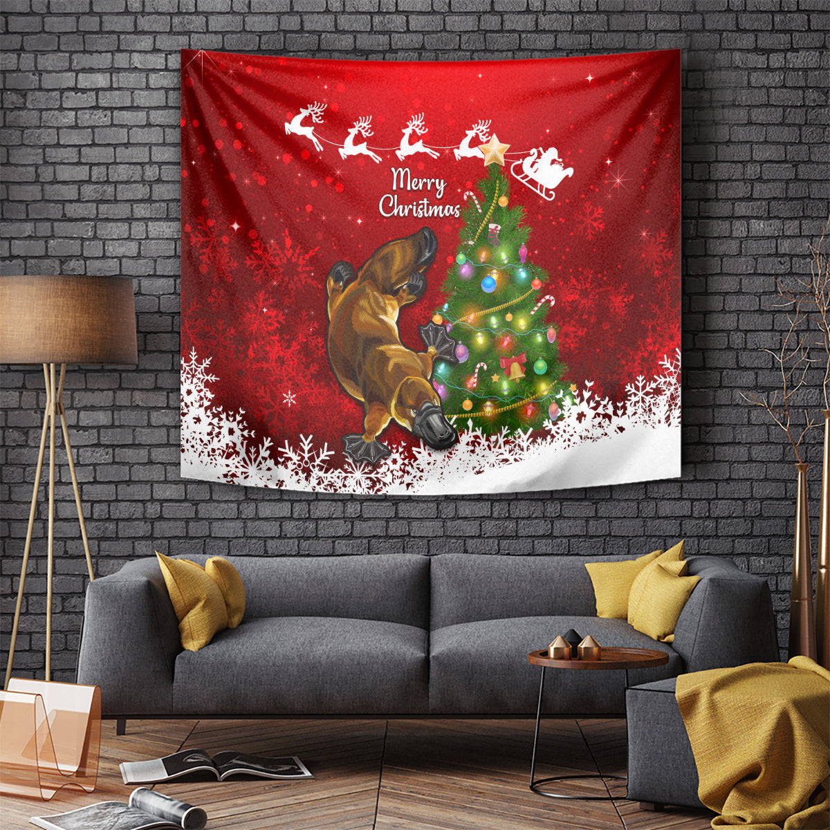 personalised-australia-christmas-tapestry-aussie-platypus-xmas-vibes