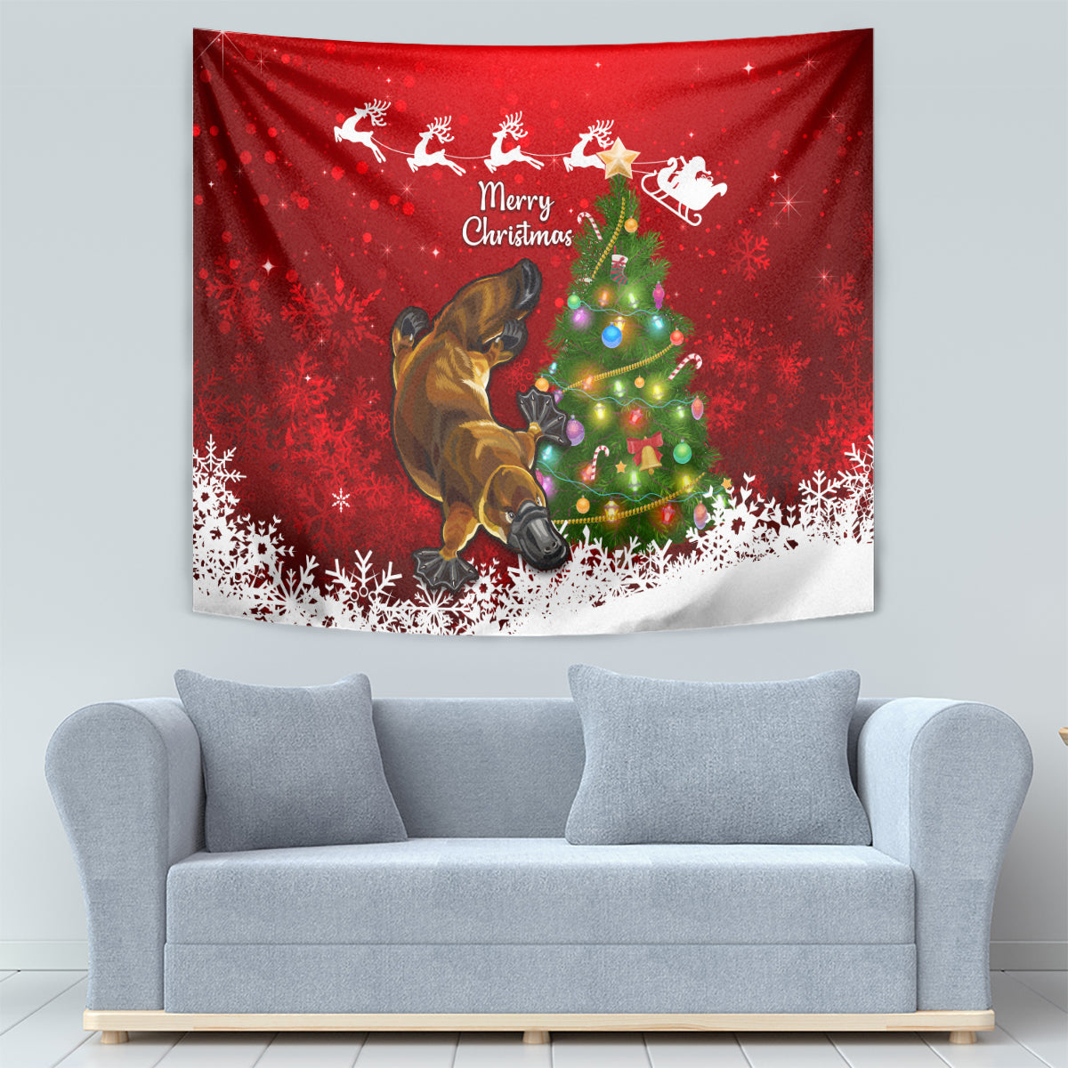 personalised-australia-christmas-tapestry-aussie-platypus-xmas-vibes
