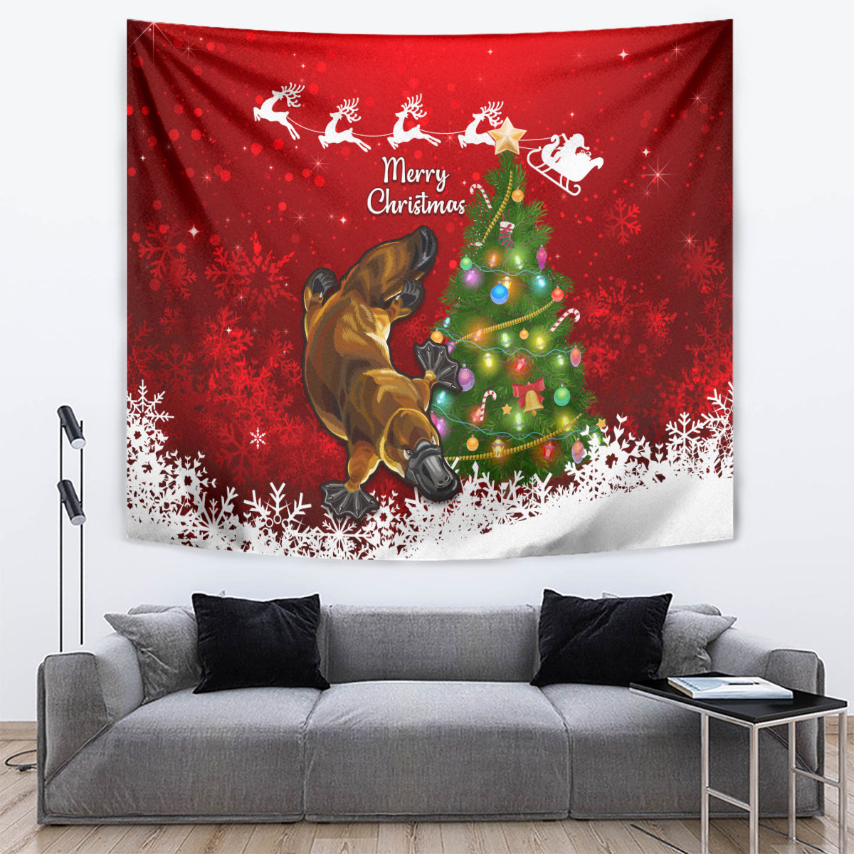 personalised-australia-christmas-tapestry-aussie-platypus-xmas-vibes