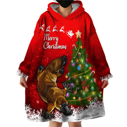 personalised-australia-christmas-wearable-blanket-hoodie-aussie-platypus-xmas-vibes