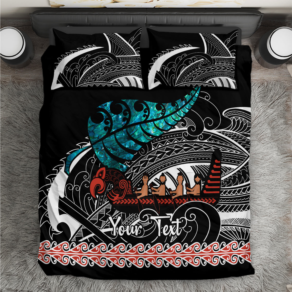 personalised-new-zealand-waka-bedding-set-aotearoa-maori-silver-fern-pattern