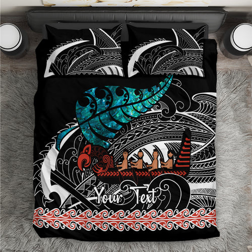 personalised-new-zealand-waka-bedding-set-aotearoa-maori-silver-fern-pattern