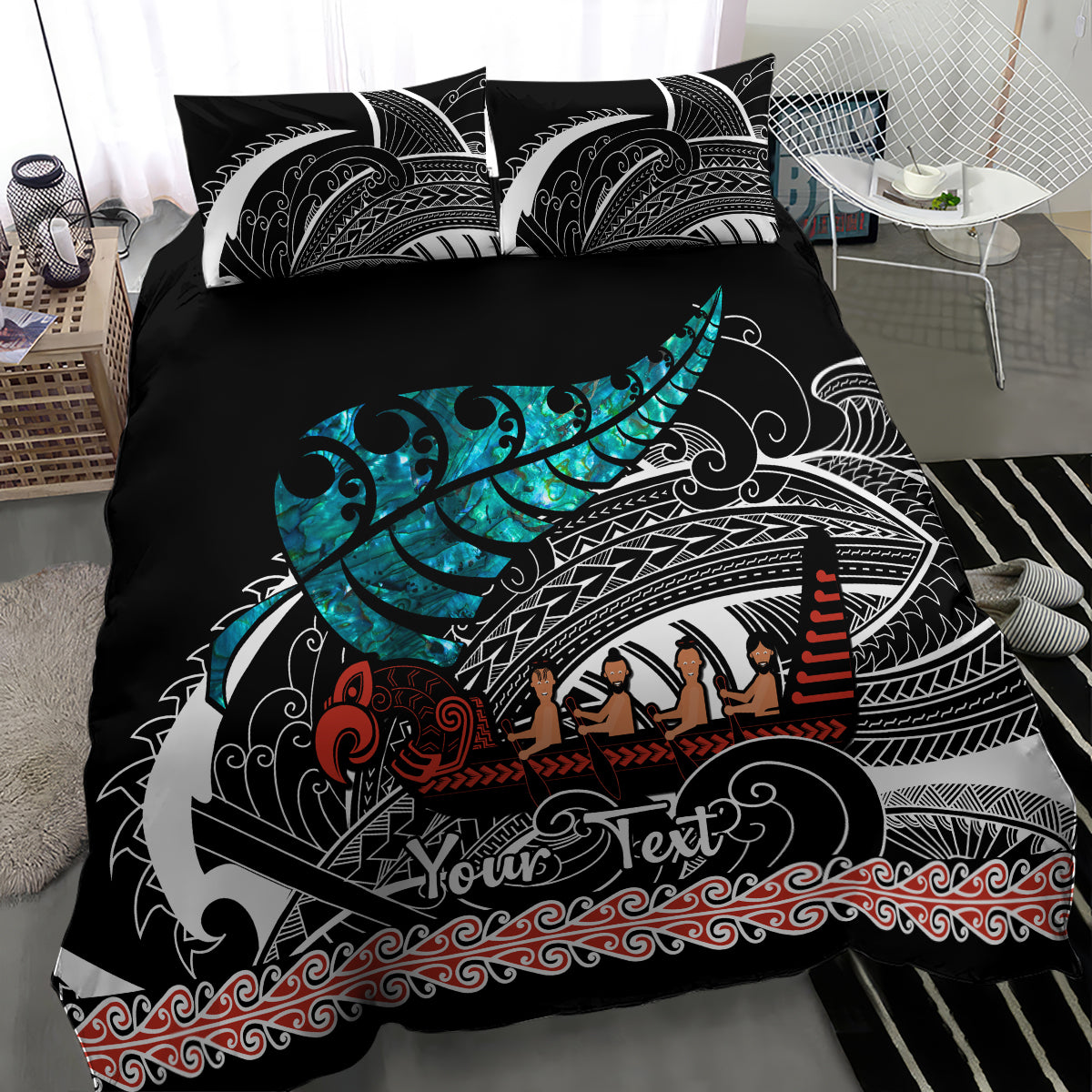 personalised-new-zealand-waka-bedding-set-aotearoa-maori-silver-fern-pattern