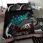 personalised-new-zealand-waka-bedding-set-aotearoa-maori-silver-fern-pattern