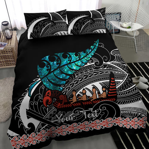 personalised-new-zealand-waka-bedding-set-aotearoa-maori-silver-fern-pattern