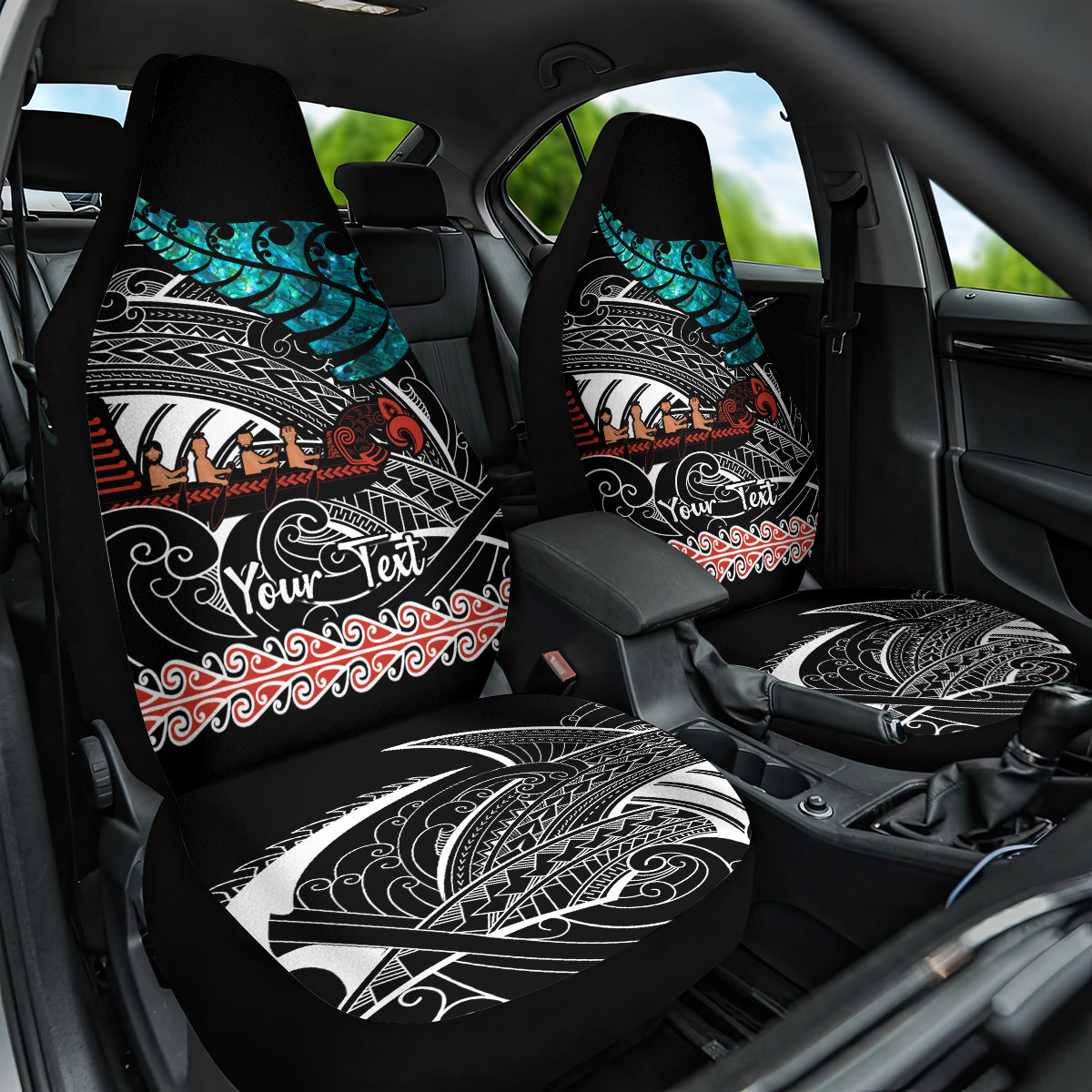 personalised-new-zealand-waka-car-seat-cover-aotearoa-maori-silver-fern-pattern