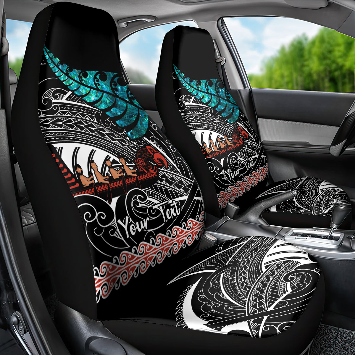 personalised-new-zealand-waka-car-seat-cover-aotearoa-maori-silver-fern-pattern