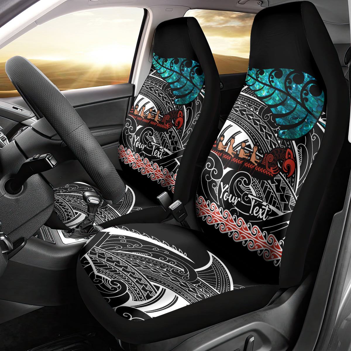 personalised-new-zealand-waka-car-seat-cover-aotearoa-maori-silver-fern-pattern