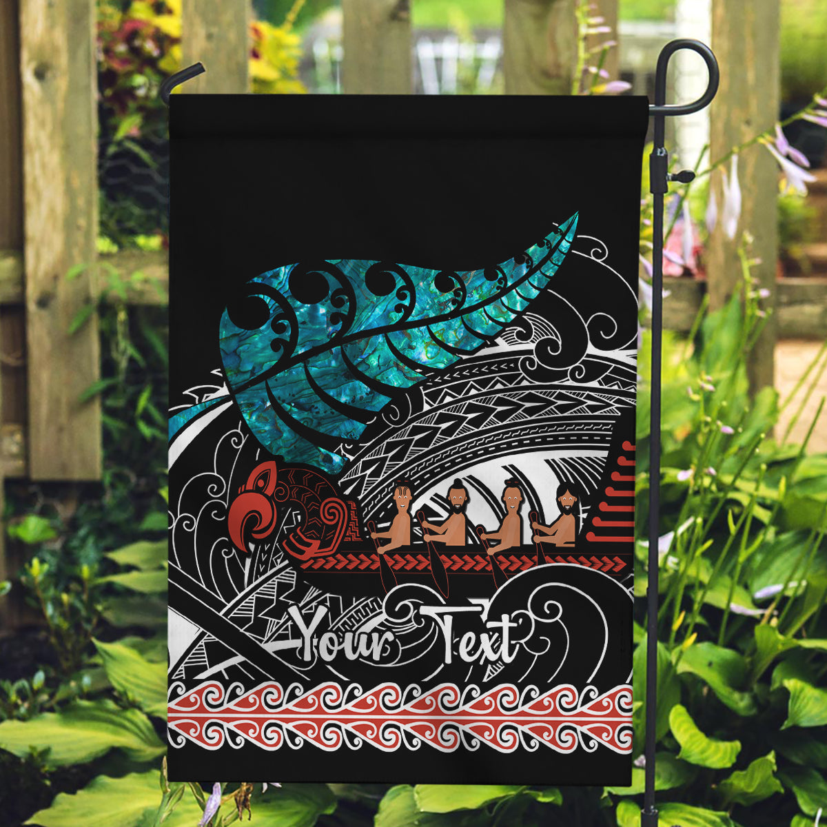 personalised-new-zealand-waka-garden-flag-aotearoa-maori-silver-fern-pattern