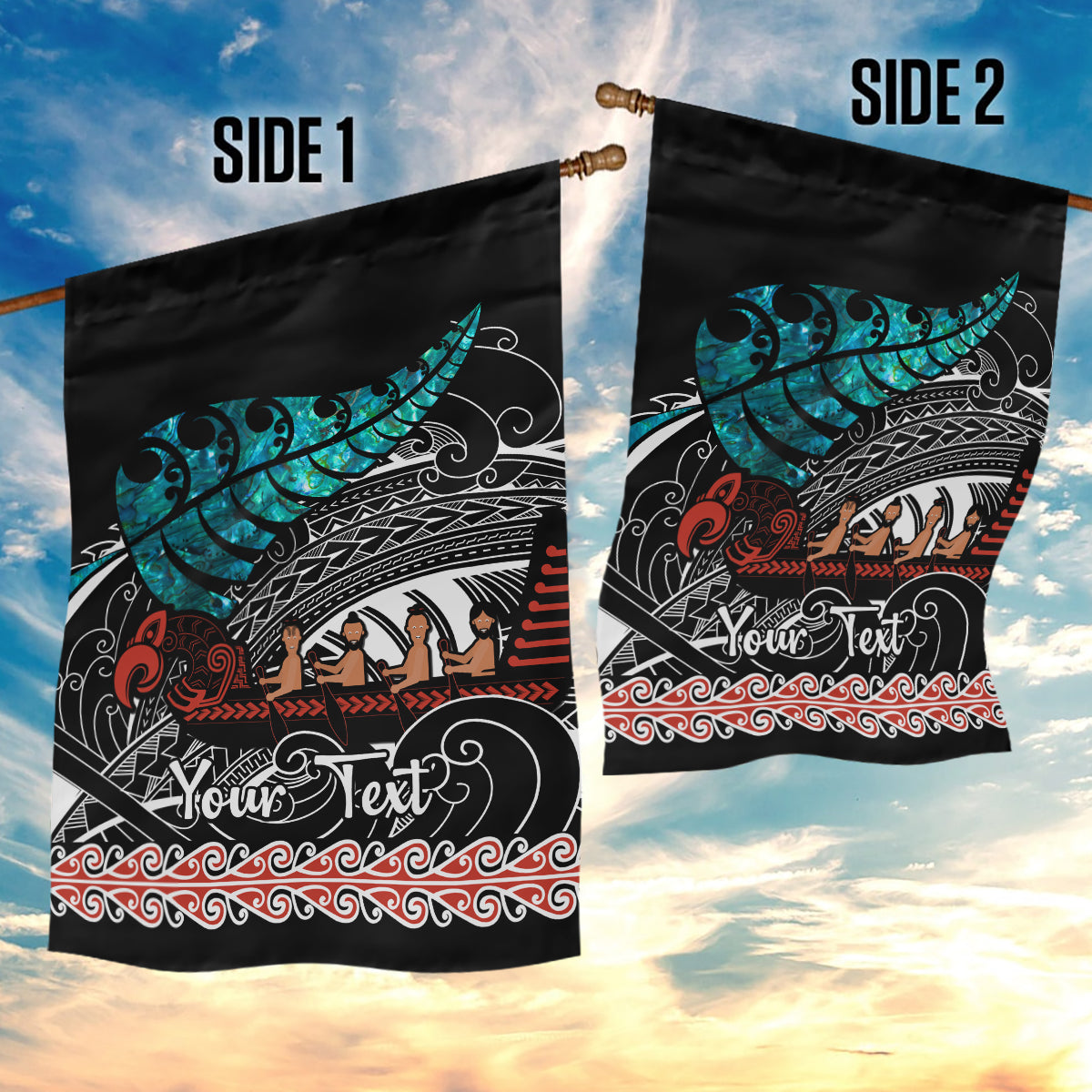 personalised-new-zealand-waka-garden-flag-aotearoa-maori-silver-fern-pattern