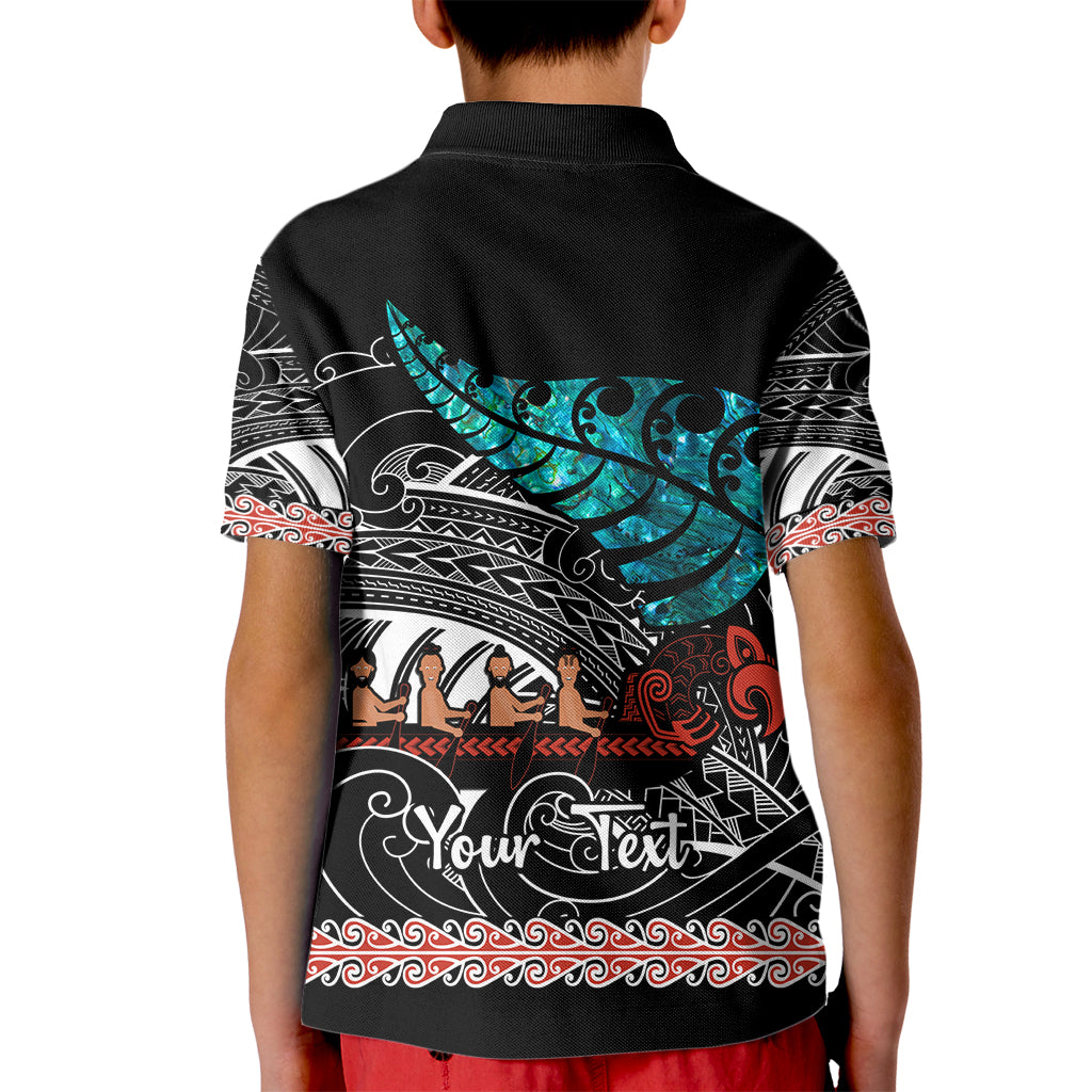 personalised-new-zealand-waka-kid-polo-shirt-aotearoa-maori-silver-fern-pattern