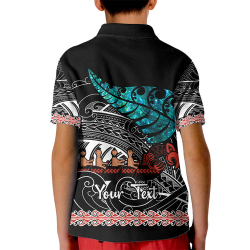 personalised-new-zealand-waka-kid-polo-shirt-aotearoa-maori-silver-fern-pattern