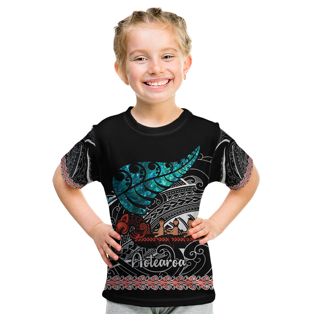 personalised-new-zealand-waka-kid-t-shirt-aotearoa-maori-silver-fern-pattern