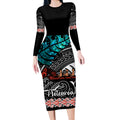 personalised-new-zealand-waka-long-sleeve-bodycon-dress-aotearoa-maori-silver-fern-pattern