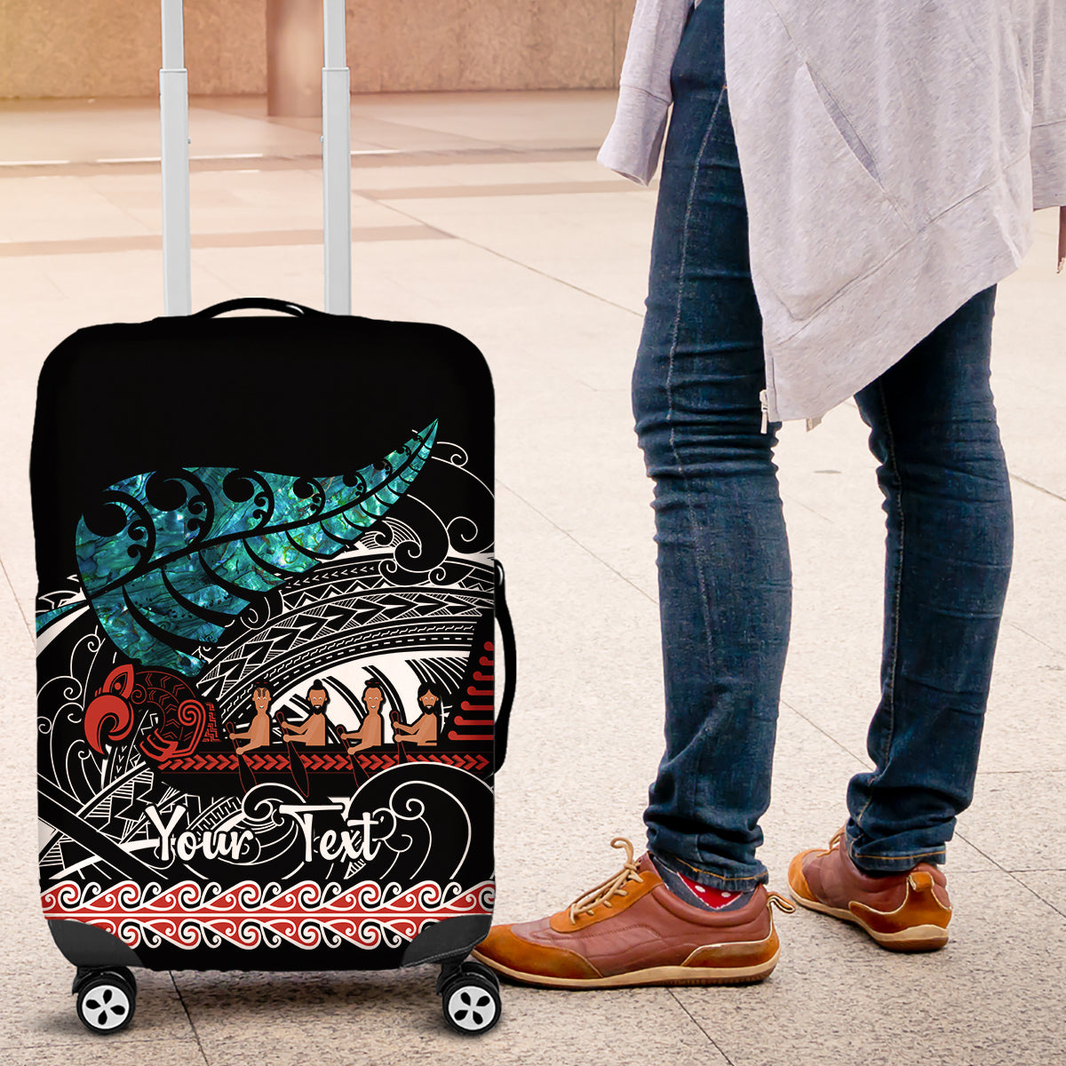 personalised-new-zealand-waka-luggage-cover-aotearoa-maori-silver-fern-pattern