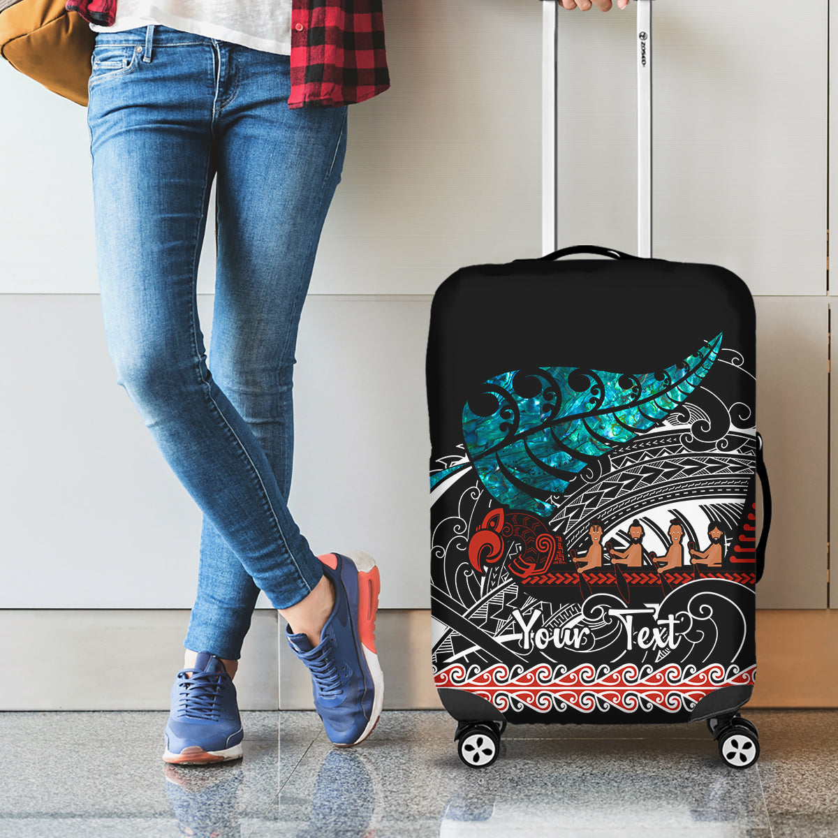 personalised-new-zealand-waka-luggage-cover-aotearoa-maori-silver-fern-pattern