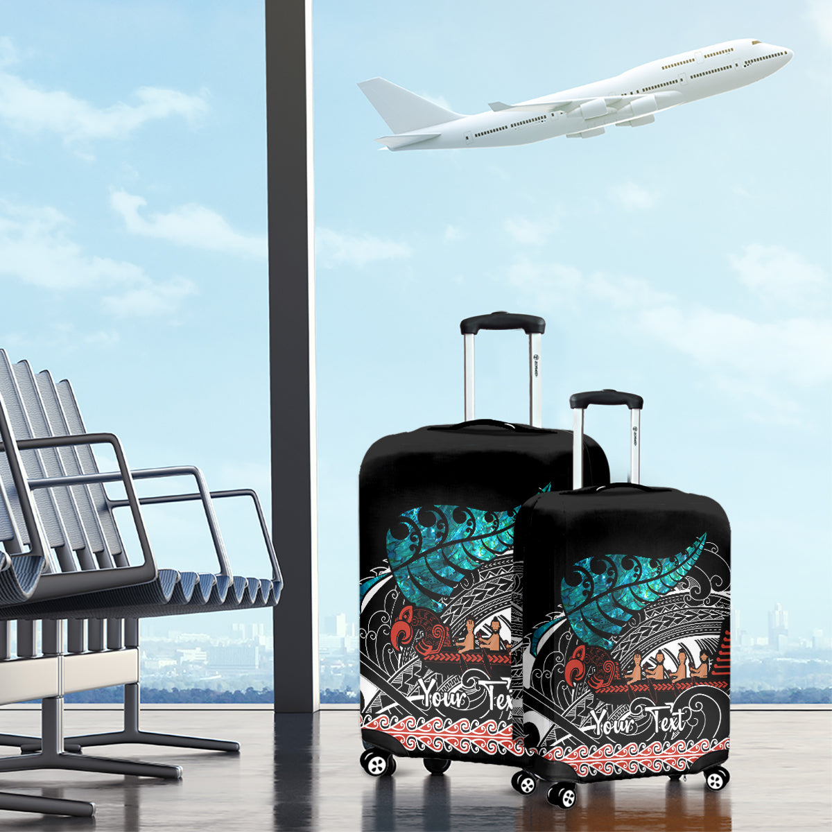 personalised-new-zealand-waka-luggage-cover-aotearoa-maori-silver-fern-pattern