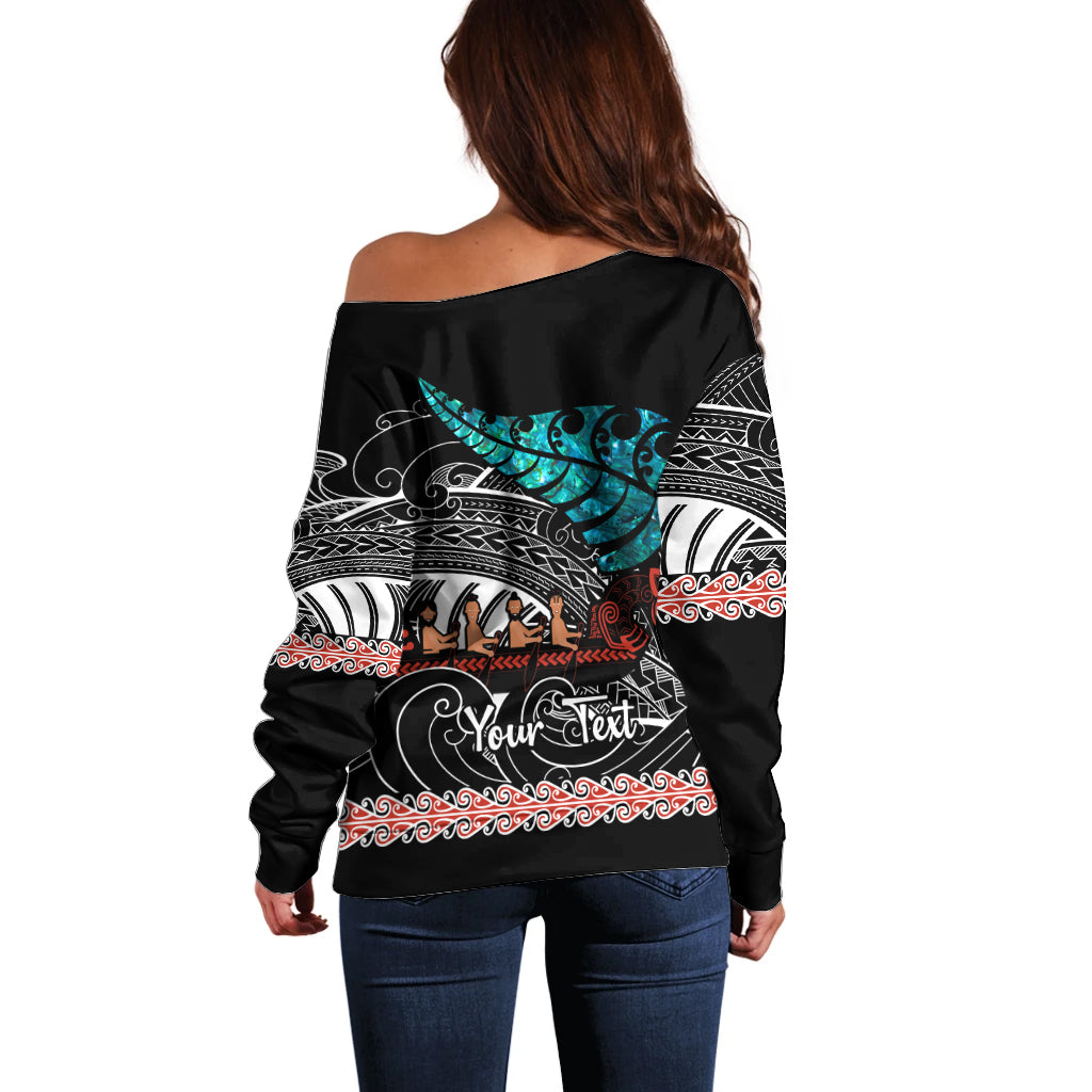 personalised-new-zealand-waka-off-shoulder-sweater-aotearoa-maori-silver-fern-pattern