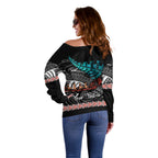 personalised-new-zealand-waka-off-shoulder-sweater-aotearoa-maori-silver-fern-pattern