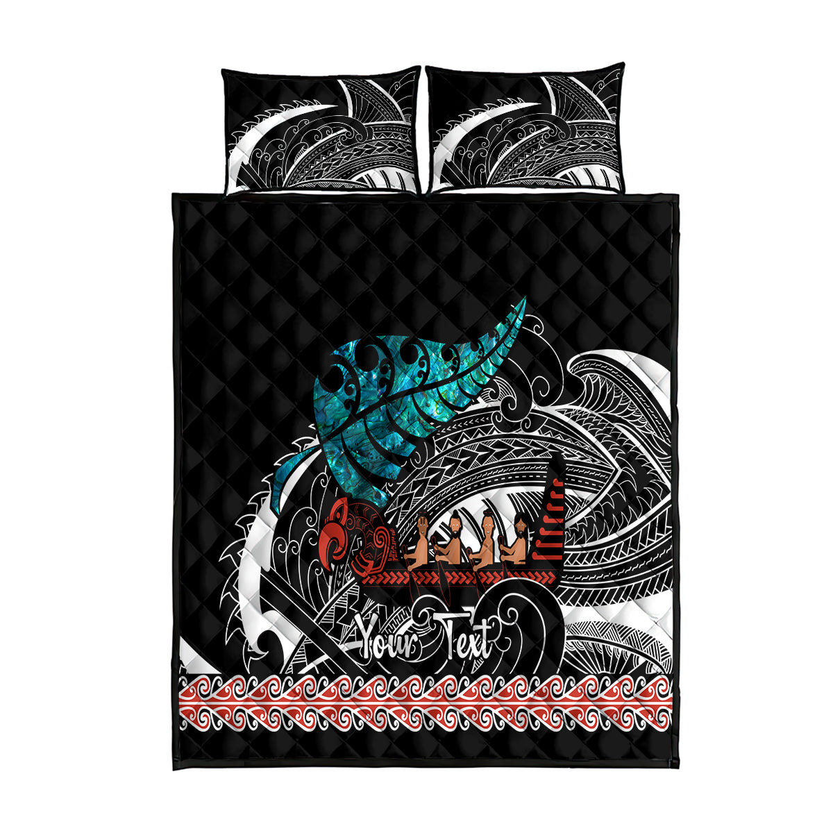 personalised-new-zealand-waka-quilt-bed-set-aotearoa-maori-silver-fern-pattern