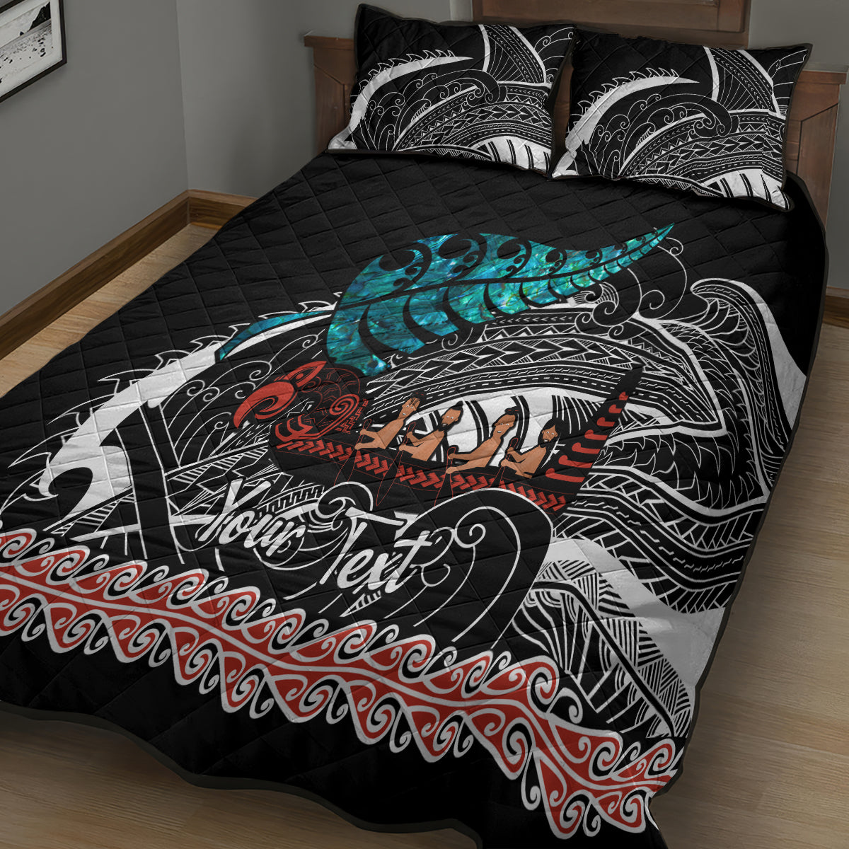 personalised-new-zealand-waka-quilt-bed-set-aotearoa-maori-silver-fern-pattern