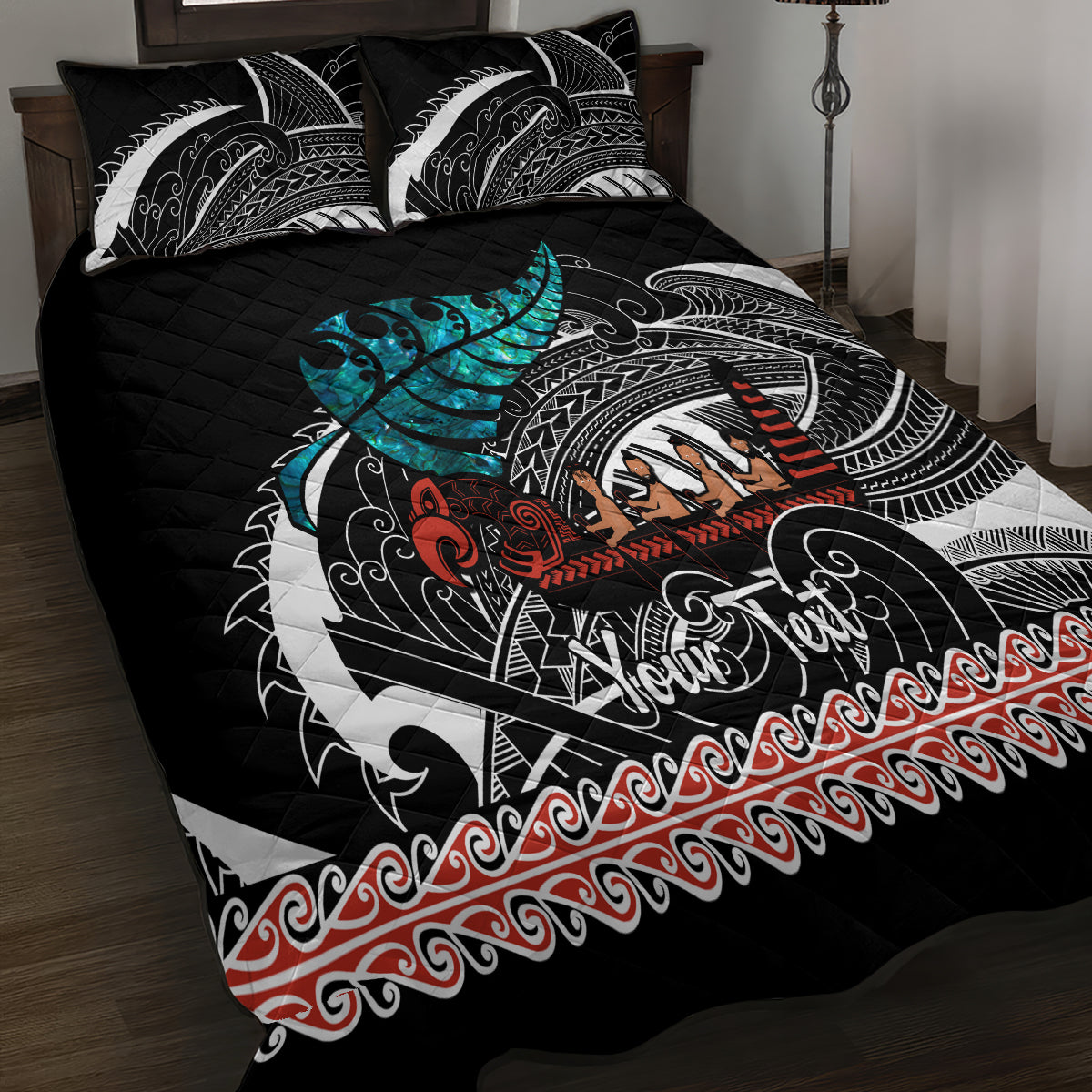personalised-new-zealand-waka-quilt-bed-set-aotearoa-maori-silver-fern-pattern