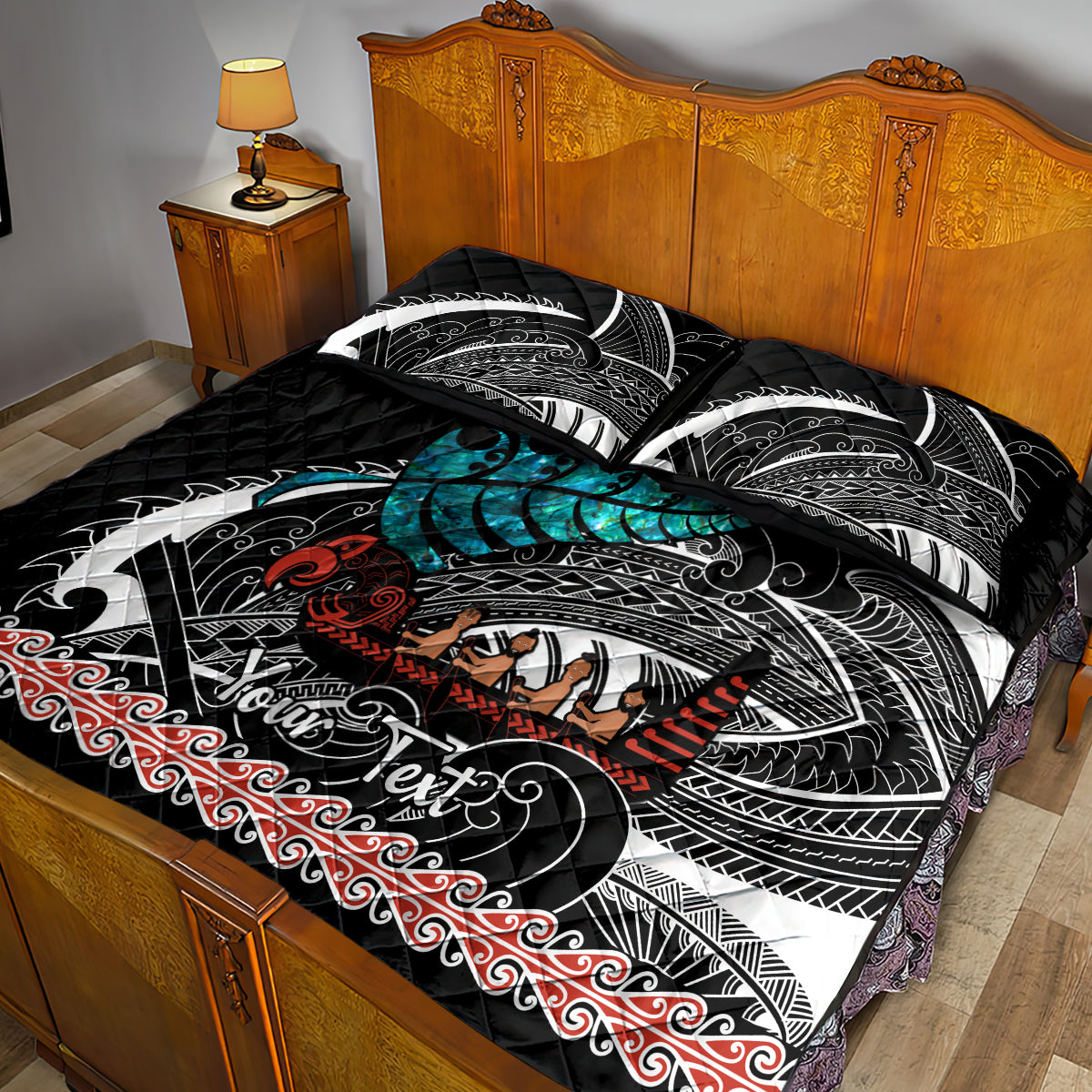 personalised-new-zealand-waka-quilt-bed-set-aotearoa-maori-silver-fern-pattern