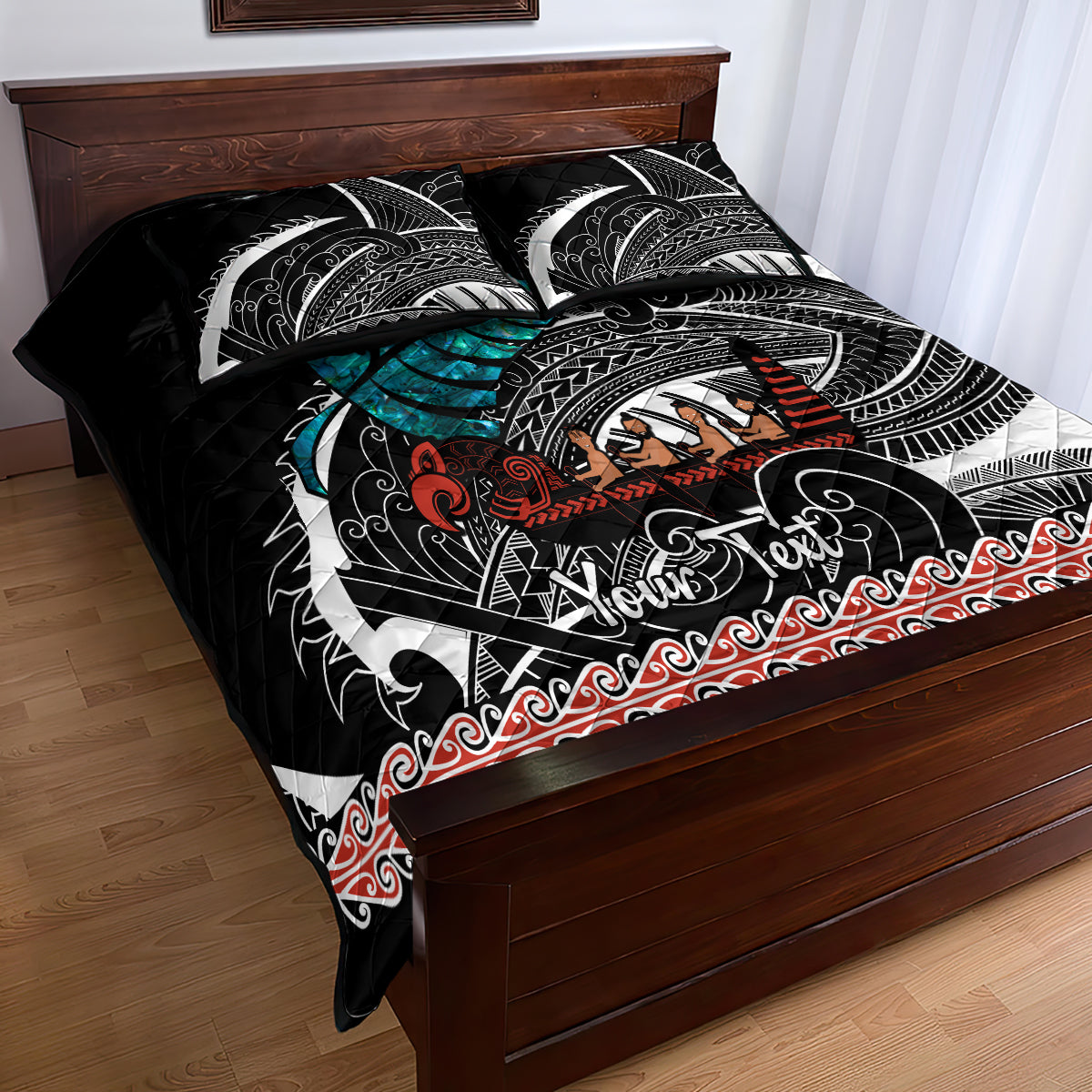 personalised-new-zealand-waka-quilt-bed-set-aotearoa-maori-silver-fern-pattern