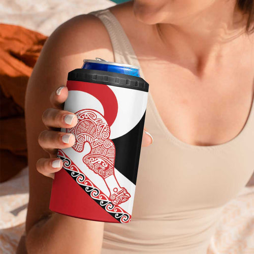 Toitu Te Tiriti Me Te Whakaputanga 4 in 1 Can Cooler Tumbler Maori Wahaika With Haka Face