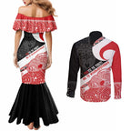 Toitu Te Tiriti Me Te Whakaputanga Couples Matching Mermaid Dress and Long Sleeve Button Shirt Maori Wahaika With Haka Face