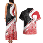 Toitu Te Tiriti Me Te Whakaputanga Couples Matching Tank Maxi Dress and Hawaiian Shirt Maori Wahaika With Haka Face