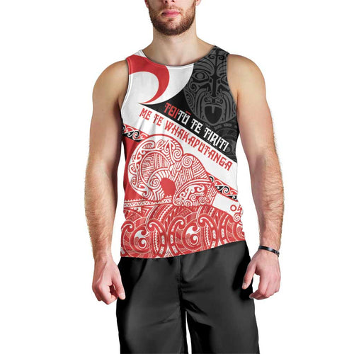 Toitu Te Tiriti Me Te Whakaputanga Men Tank Top Maori Wahaika With Haka Face