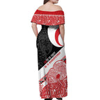 Toitu Te Tiriti Me Te Whakaputanga Off Shoulder Maxi Dress Maori Wahaika With Haka Face