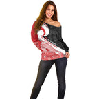Toitu Te Tiriti Me Te Whakaputanga Off Shoulder Sweater Maori Wahaika With Haka Face