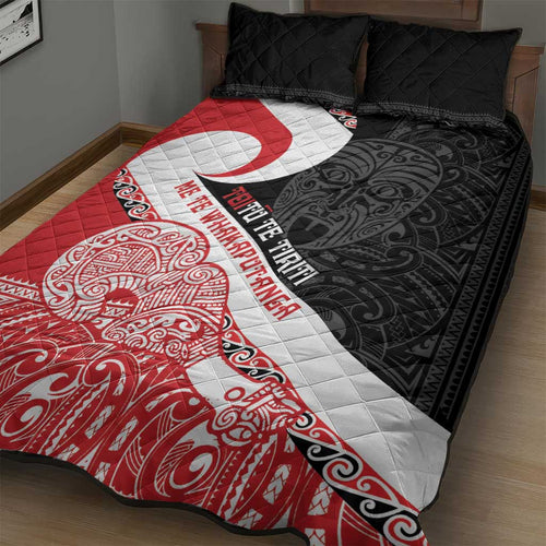 Toitu Te Tiriti Me Te Whakaputanga Quilt Bed Set Maori Wahaika With Haka Face