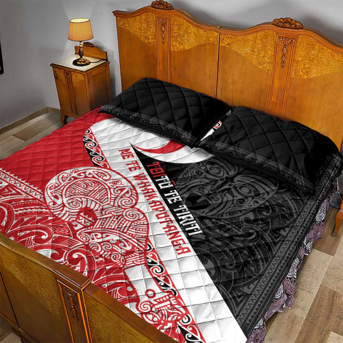 Toitu Te Tiriti Me Te Whakaputanga Quilt Bed Set Maori Wahaika With Haka Face