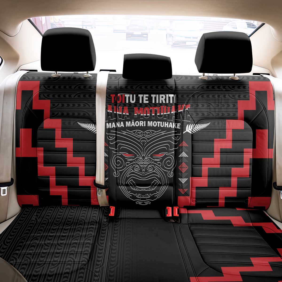 Toitu Te Tiriti Mana Maori Motuhake Back Car Seat Cover Aotearoa Haka Face Mix Poutama Art