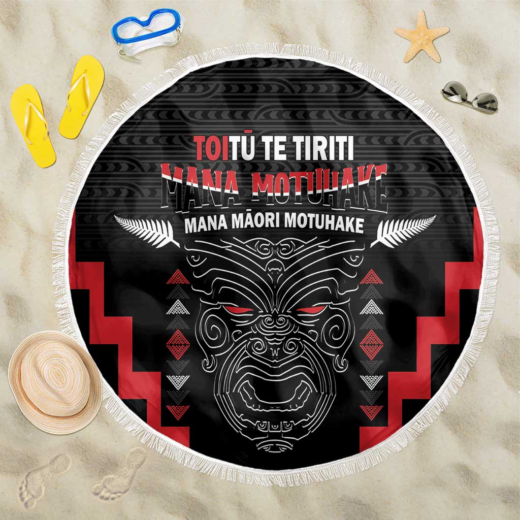 Toitu Te Tiriti Mana Maori Motuhake Beach Blanket Aotearoa Haka Face Mix Poutama Art
