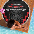 Toitu Te Tiriti Mana Maori Motuhake Beach Blanket Aotearoa Haka Face Mix Poutama Art