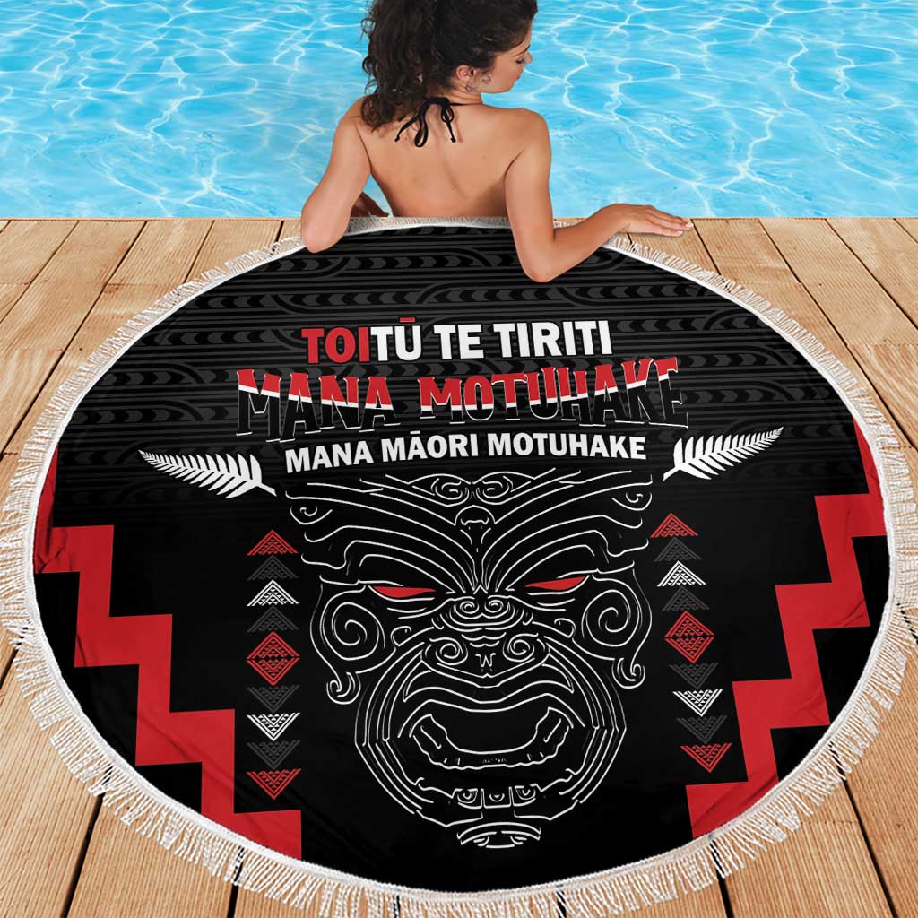 Toitu Te Tiriti Mana Maori Motuhake Beach Blanket Aotearoa Haka Face Mix Poutama Art