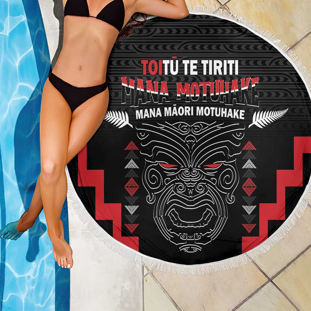 Toitu Te Tiriti Mana Maori Motuhake Beach Blanket Aotearoa Haka Face Mix Poutama Art
