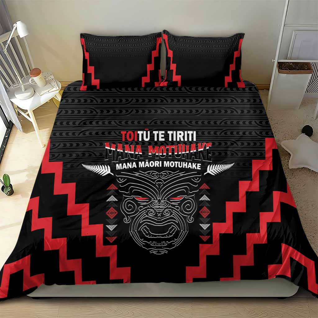 Toitu Te Tiriti Mana Maori Motuhake Bedding Set Aotearoa Haka Face Mix Poutama Art