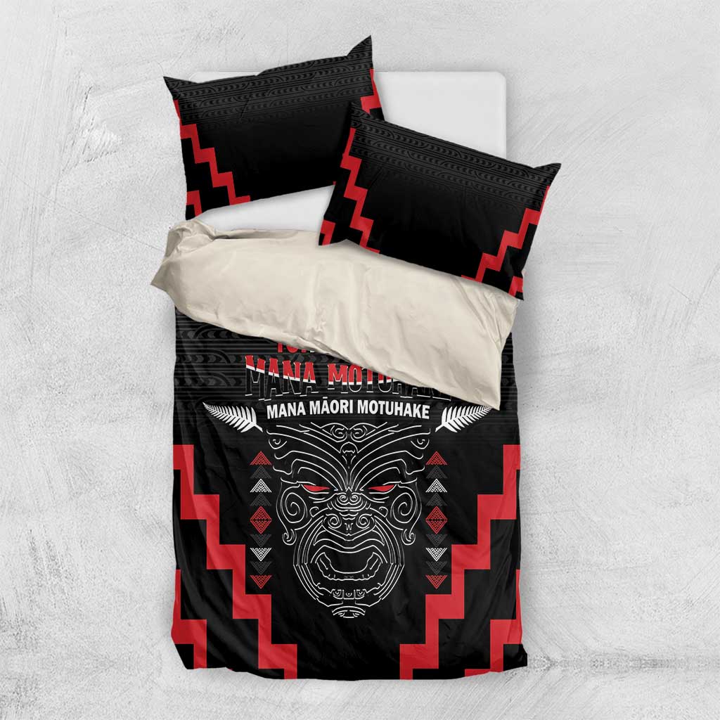 Toitu Te Tiriti Mana Maori Motuhake Bedding Set Aotearoa Haka Face Mix Poutama Art