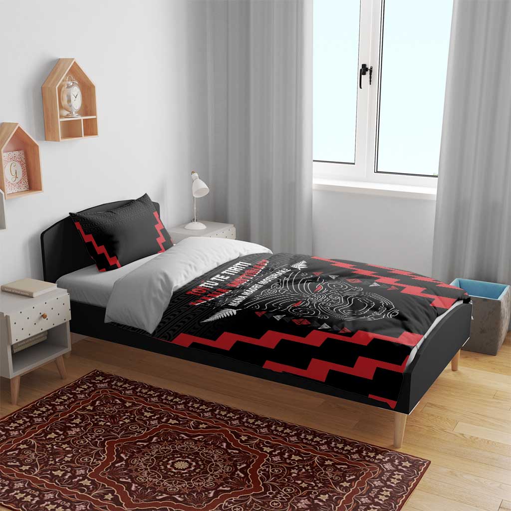Toitu Te Tiriti Mana Maori Motuhake Bedding Set Aotearoa Haka Face Mix Poutama Art