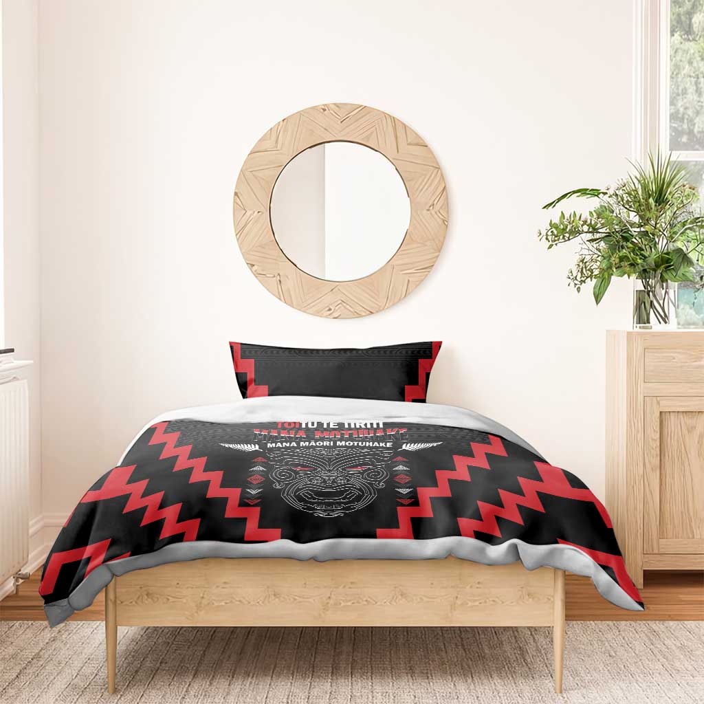 Toitu Te Tiriti Mana Maori Motuhake Bedding Set Aotearoa Haka Face Mix Poutama Art